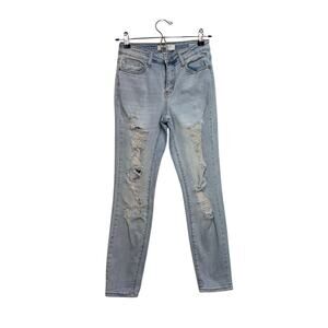 Judy Blue Boyfriend light wash distressed stretch denim jeans midrise Sz 1/25